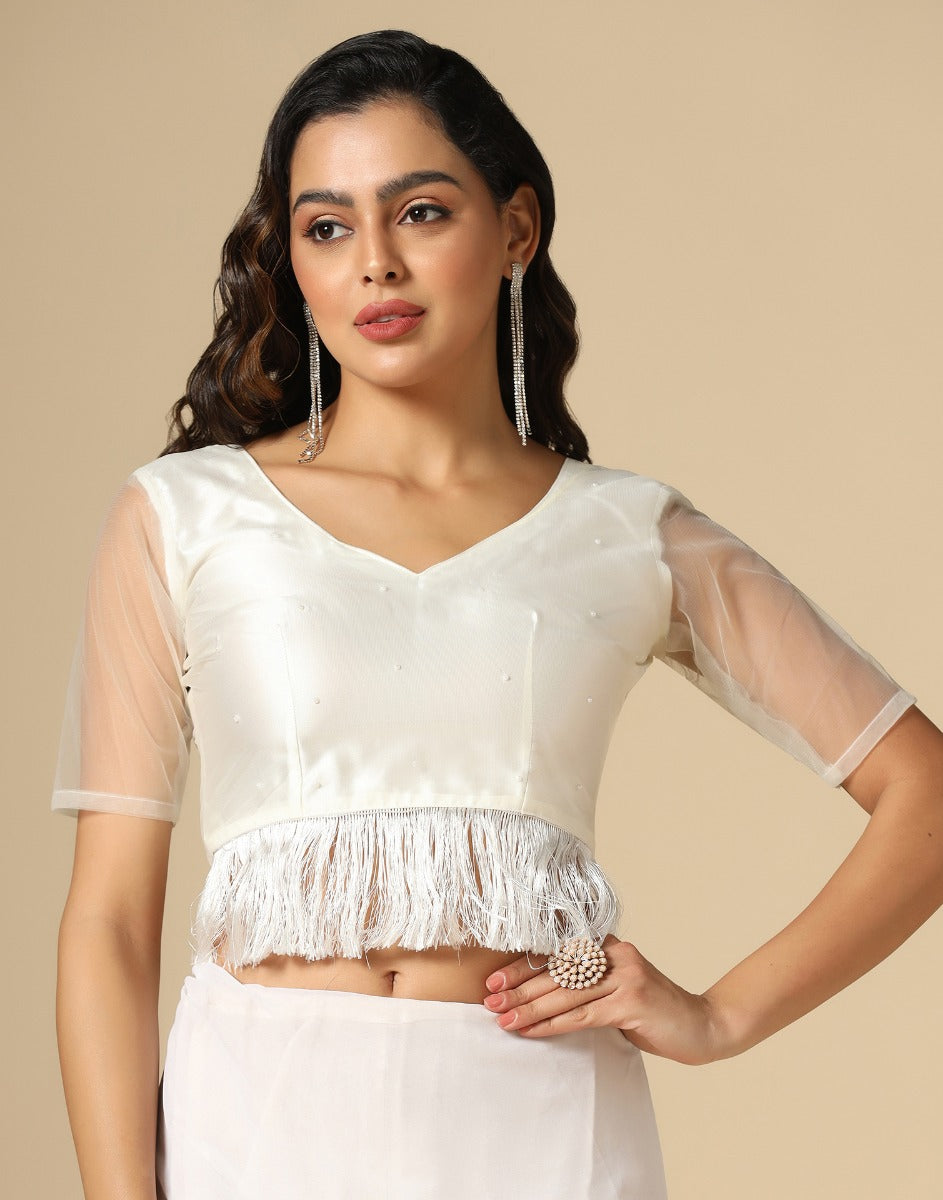 Off White Georgette Sequence Saree | Leemboodi