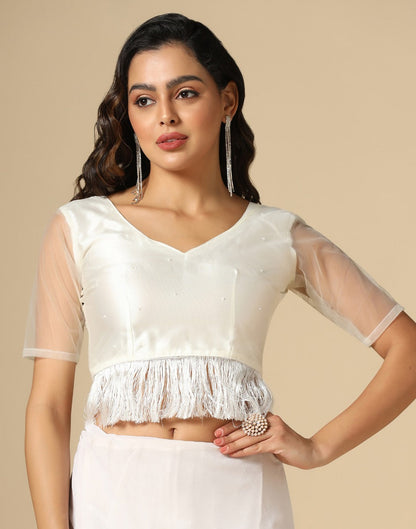 Off White Georgette Sequence Saree | Leemboodi