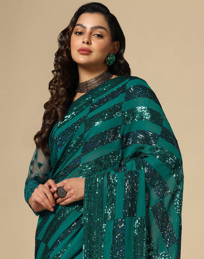 Green Georgette Sequence Saree | Leemboodi