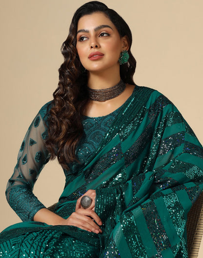 Green Georgette Sequence Saree | Leemboodi