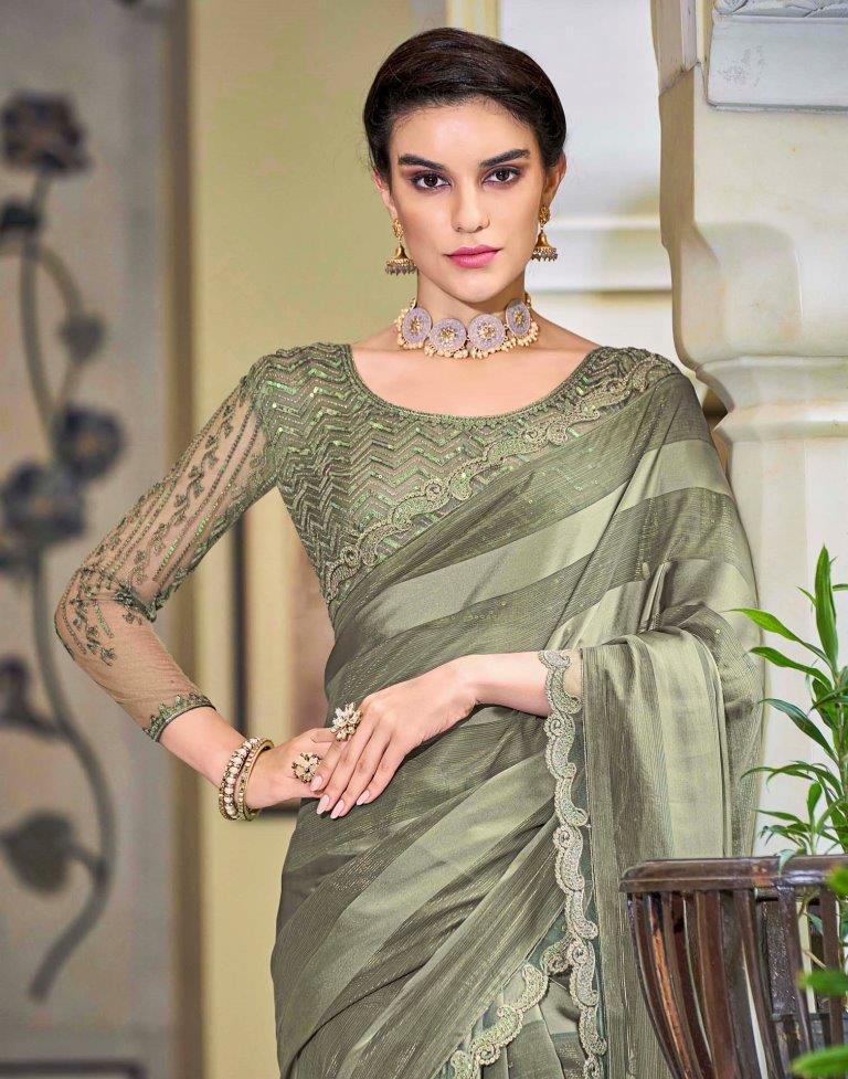 Light Green Georgette Sequence Saree | Leemboodi