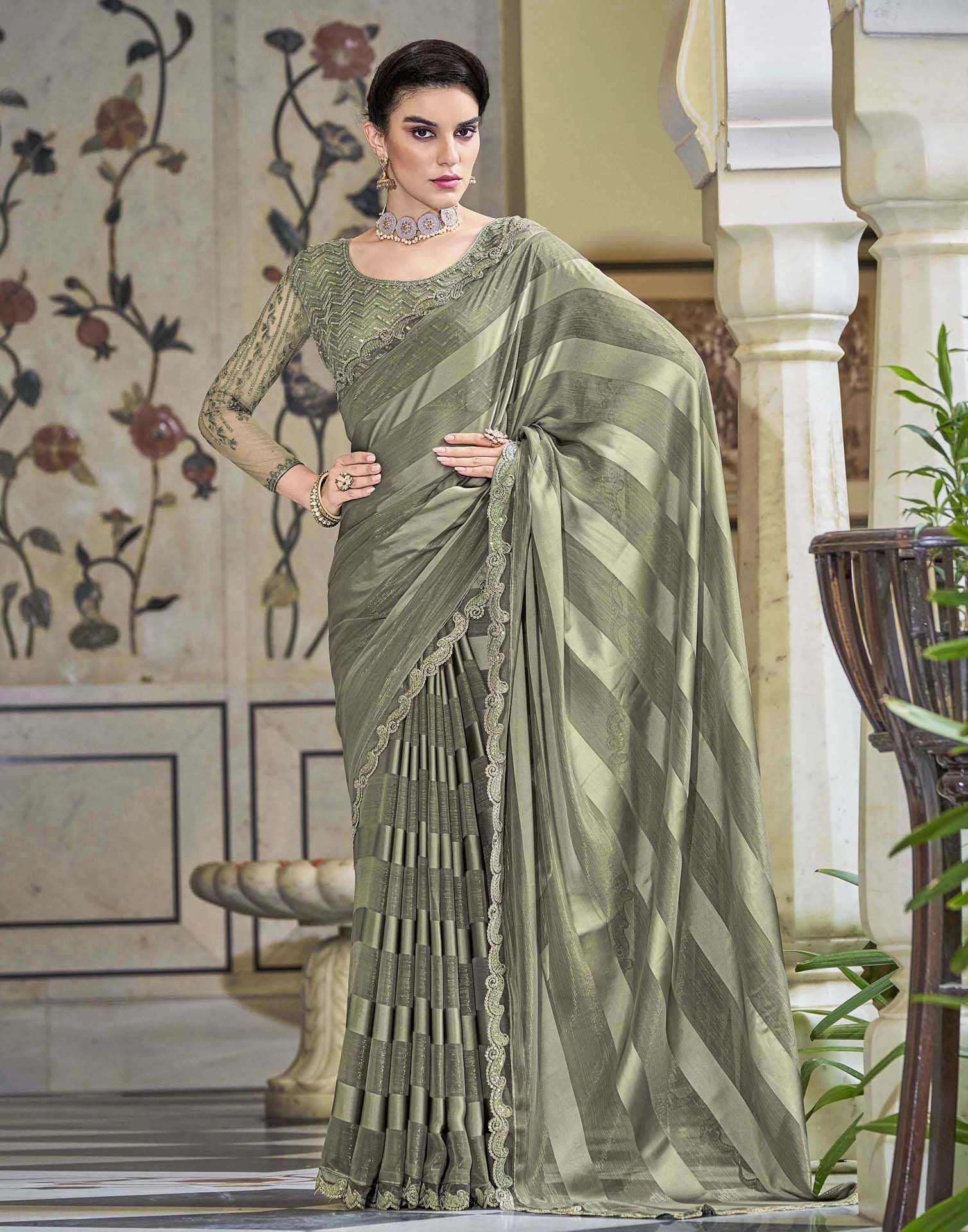 Light Green Georgette Sequence Saree | Leemboodi