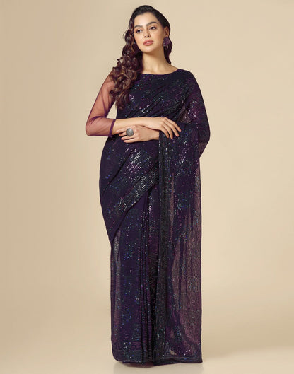 Dark Purple Georgette Sequence Saree | Leemboodi
