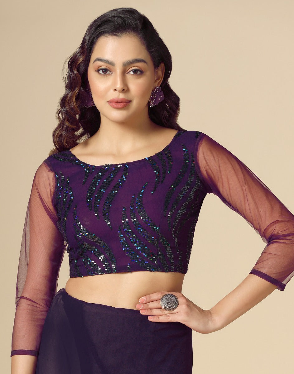 Dark Purple Georgette Sequence Saree | Leemboodi