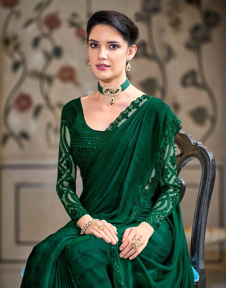 Dark Green Chiffon Sequence Saree | Leemboodi