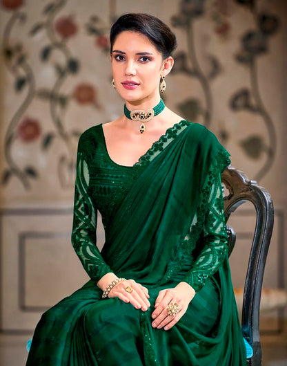 Dark Green Chiffon Sequence Saree | Leemboodi