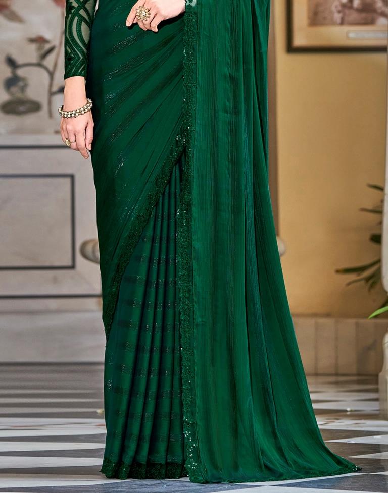 Dark Green Chiffon Sequence Saree | Leemboodi