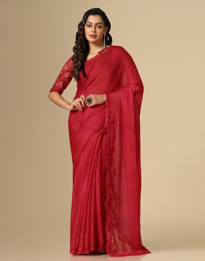 Red Chiffon Plain Saree | Leemboodi