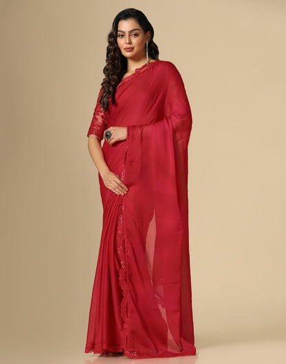 Red Chiffon Plain Saree | Leemboodi