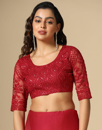 Red Chiffon Plain Saree | Leemboodi