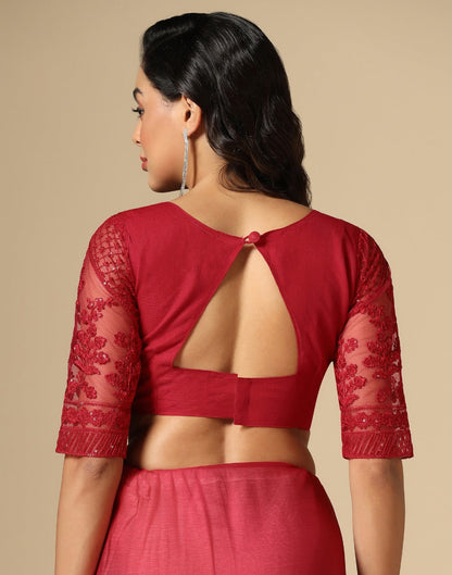 Red Chiffon Plain Saree | Leemboodi