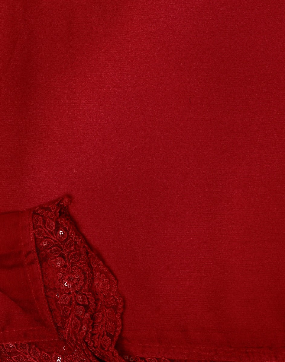 Red Chiffon Plain Saree | Leemboodi