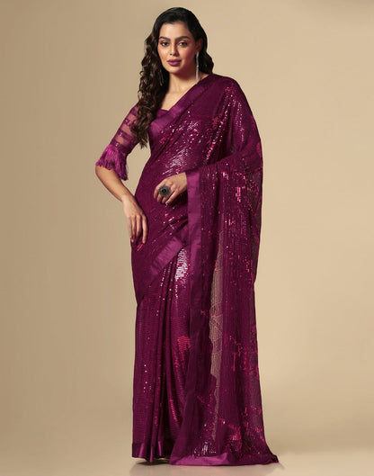 Wine Georgette Sequence Saree | Leemboodi