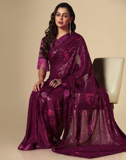 Wine Georgette Sequence Saree | Leemboodi