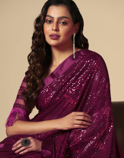 Wine Georgette Sequence Saree | Leemboodi