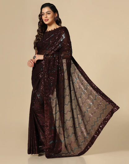 Brown Georgette Sequence Saree | Leemboodi