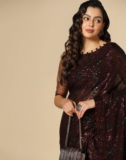 Brown Georgette Sequence Saree | Leemboodi