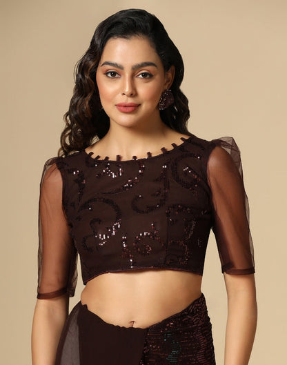 Brown Georgette Sequence Saree | Leemboodi