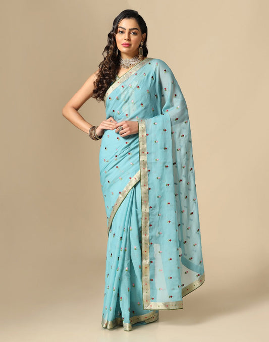 Sea Green Chiffon Embroidery Saree | Leemboodi
