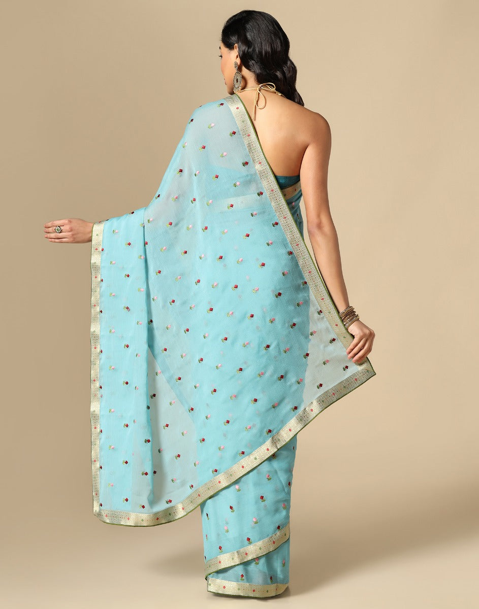Sea Green Chiffon Embroidery Saree | Leemboodi