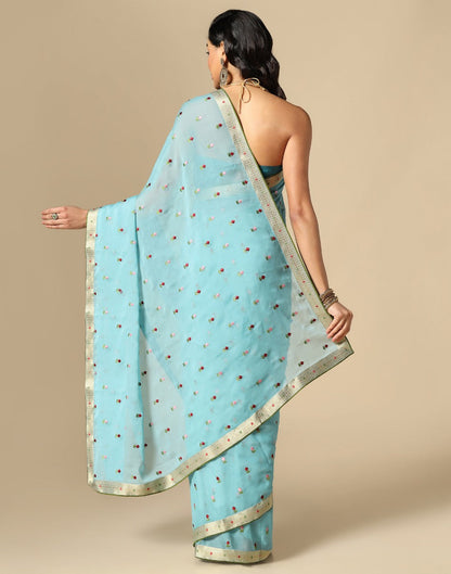 Sea Green Chiffon Embroidery Saree | Leemboodi