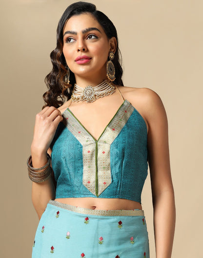 Sea Green Chiffon Embroidery Saree | Leemboodi