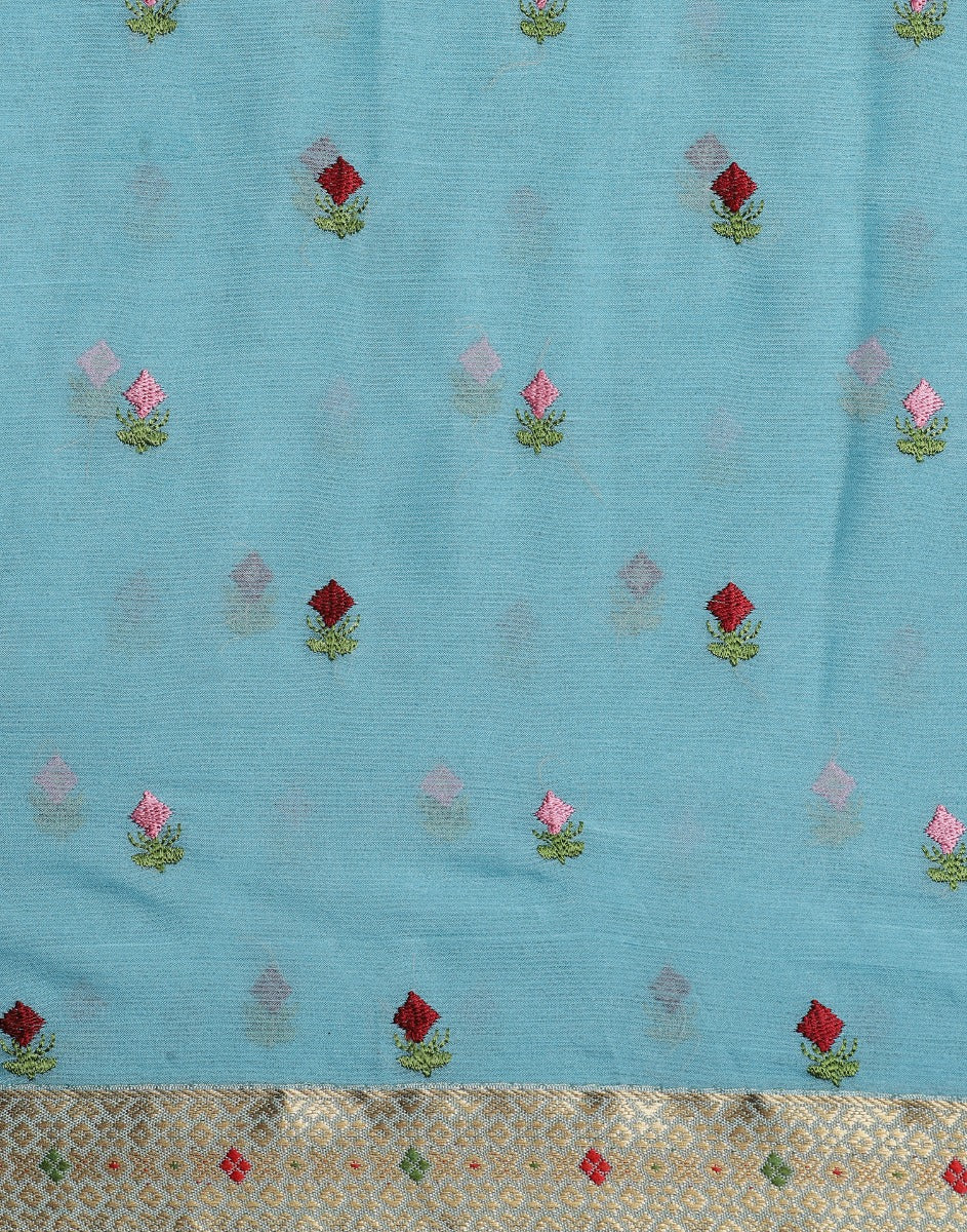 Sea Green Chiffon Embroidery Saree | Leemboodi