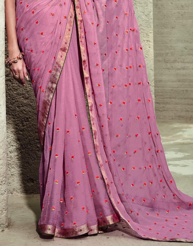 Pink Chiffon Embroidery Saree | Leemboodi