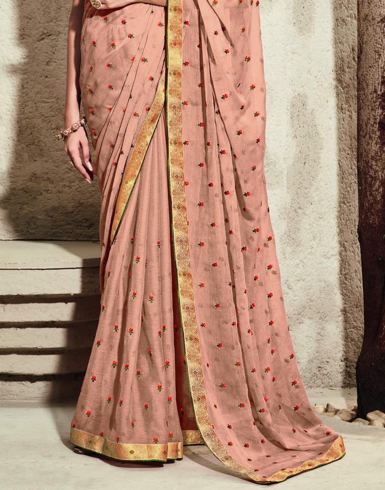 Light Peach Chiffon Embroidery Saree | Leemboodi
