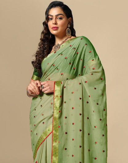 Light Green Chiffon Embroidery Saree | Leemboodi
