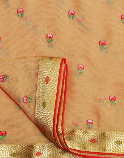 Light Orange Chiffon Embroidery Saree | Leemboodi