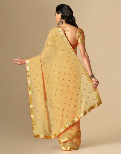 Light Orange Chiffon Embroidery Saree | Leemboodi