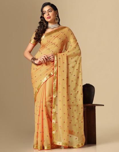 Light Orange Chiffon Embroidery Saree | Leemboodi