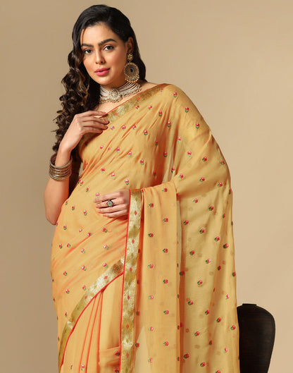 Light Orange Chiffon Embroidery Saree | Leemboodi