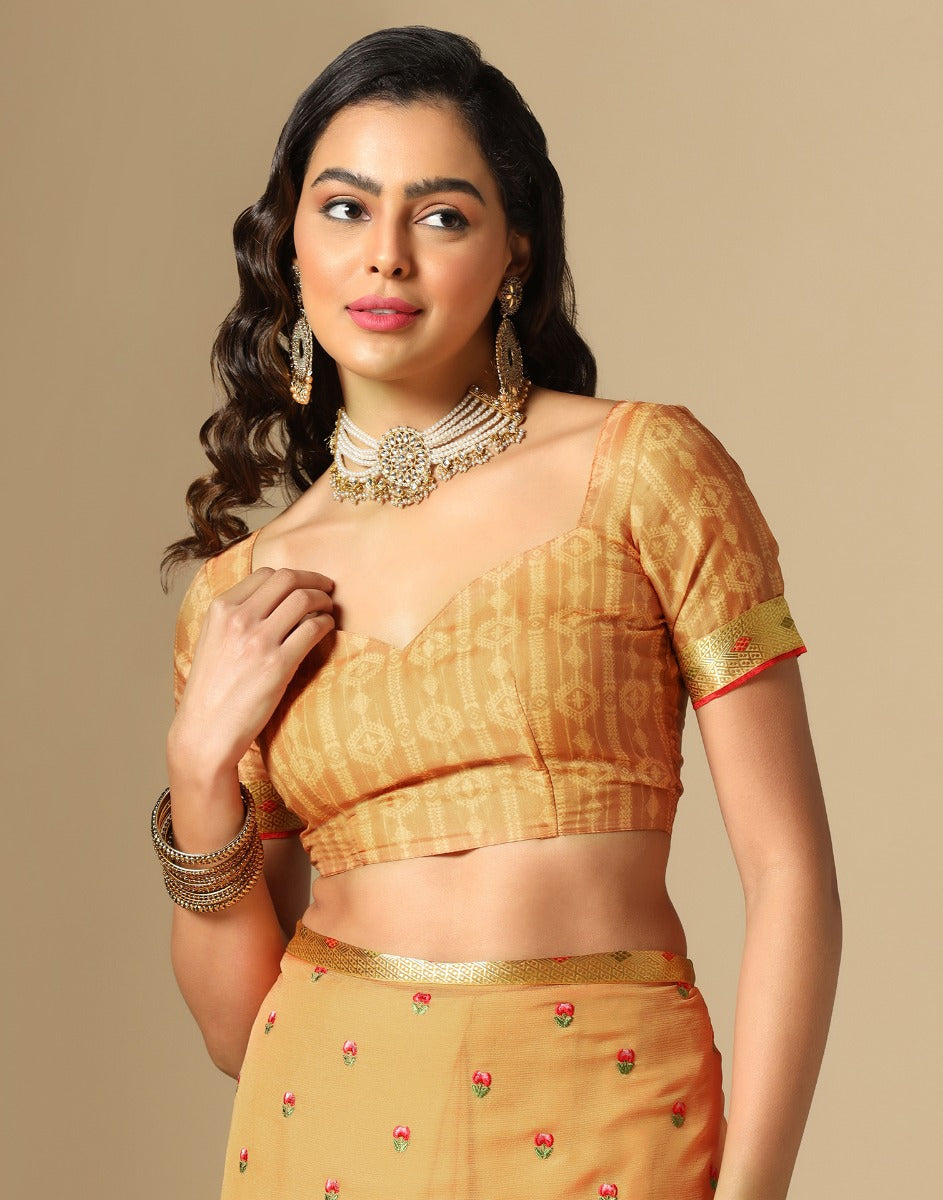 Light Orange Chiffon Embroidery Saree | Leemboodi