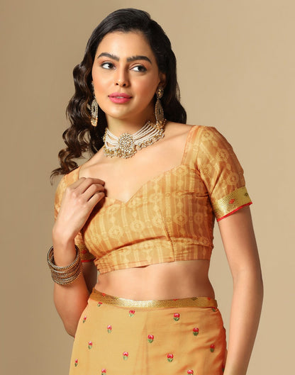 Light Orange Chiffon Embroidery Saree | Leemboodi