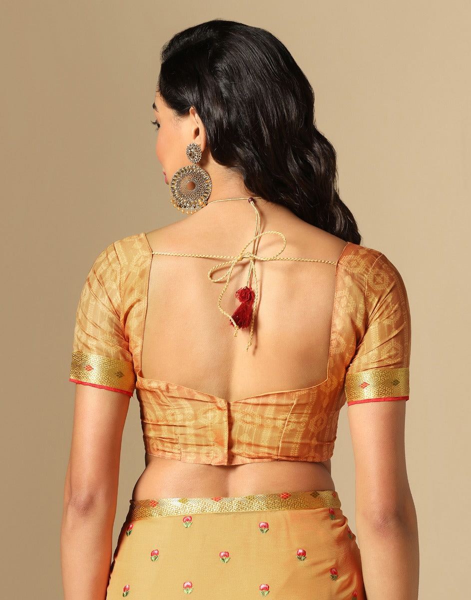 Light Orange Chiffon Embroidery Saree | Leemboodi