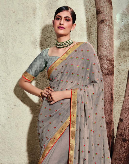 Light Brown Chiffon Embroidery Saree | Leemboodi