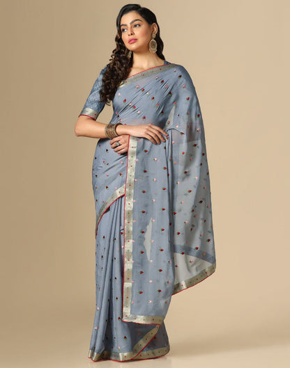Grey Chiffon Embroidery Saree | Leemboodi