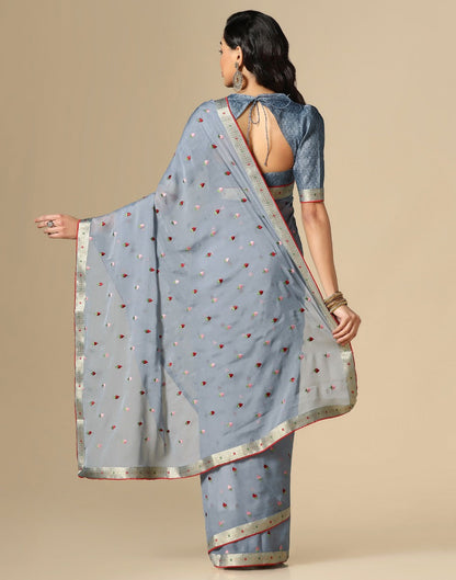 Grey Chiffon Embroidery Saree | Leemboodi