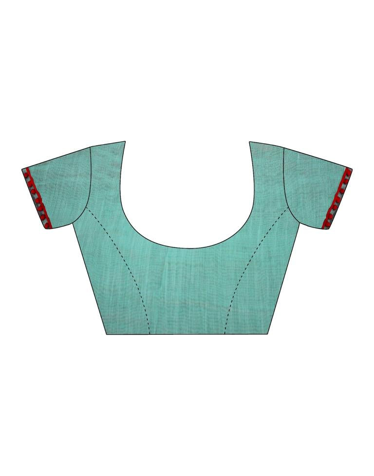 Turquoise Green Cotton Printed Saree
