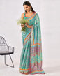 Turquoise Green Cotton Printed Saree