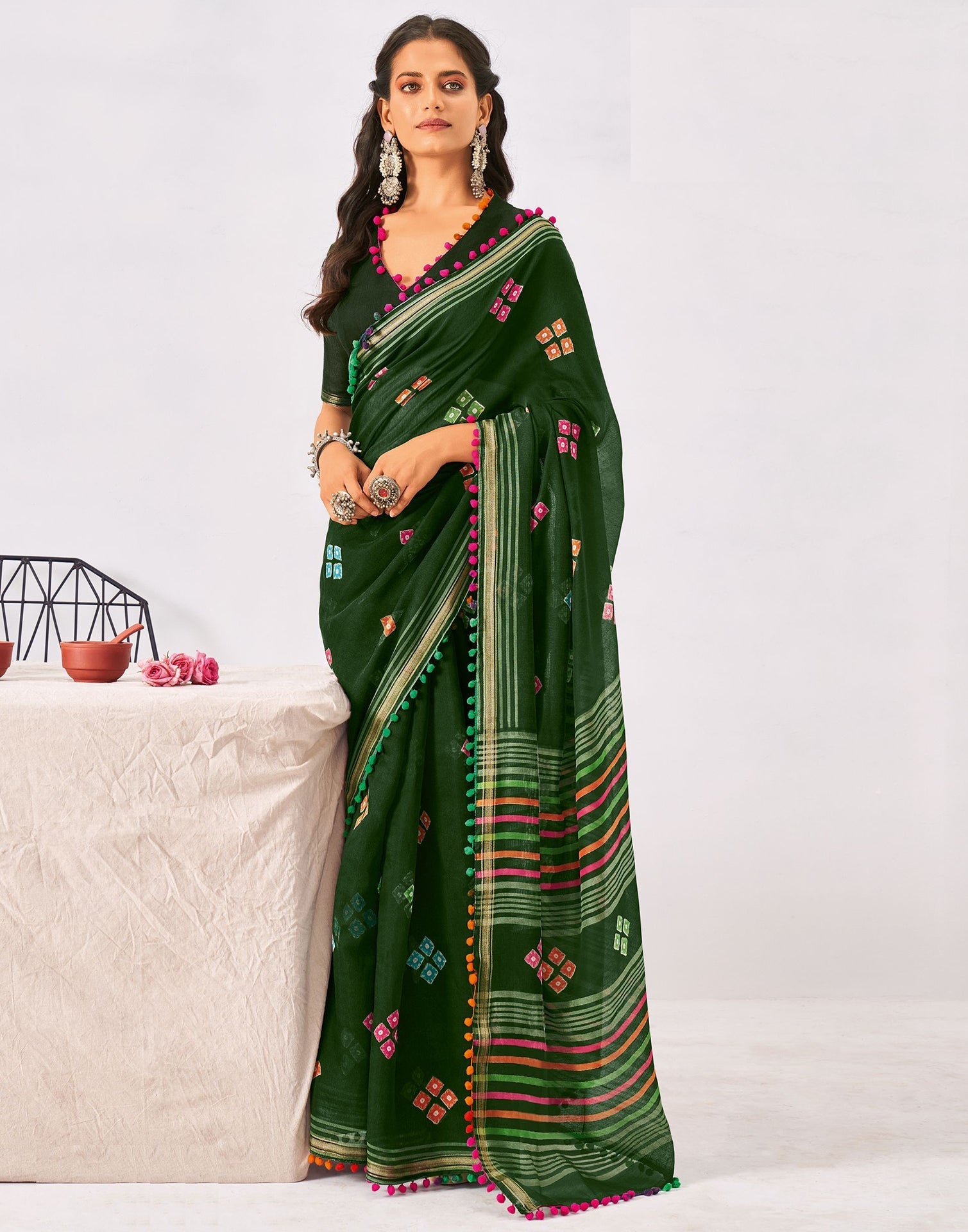 Green Cotton Saree | Leemboodi