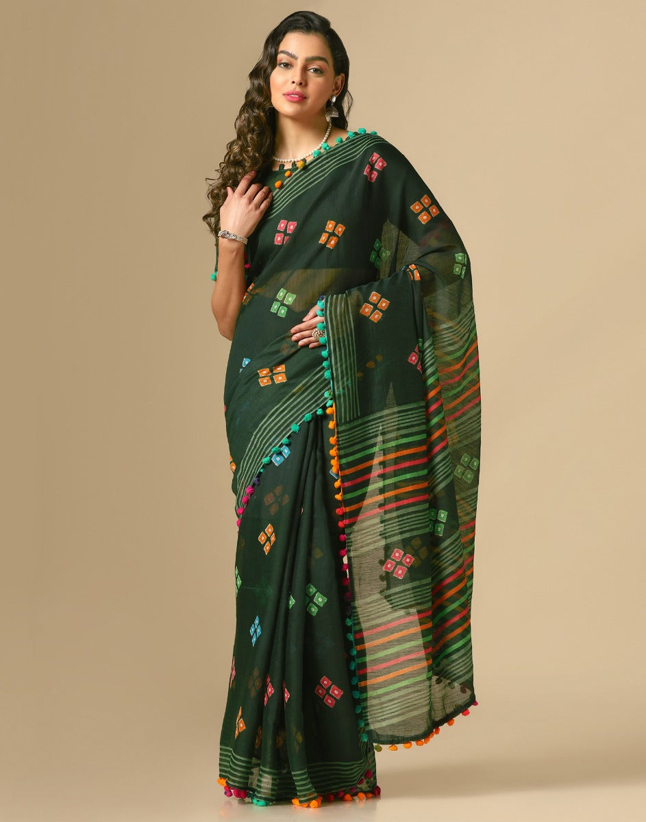 Green Cotton Saree | Leemboodi