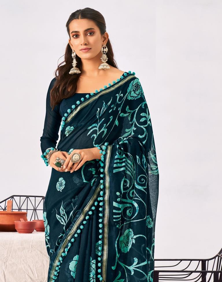 Teal Green Cotton Saree | Leemboodi