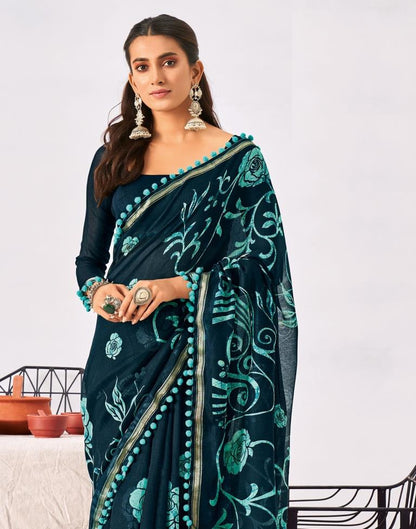Teal Green Cotton Saree | Leemboodi