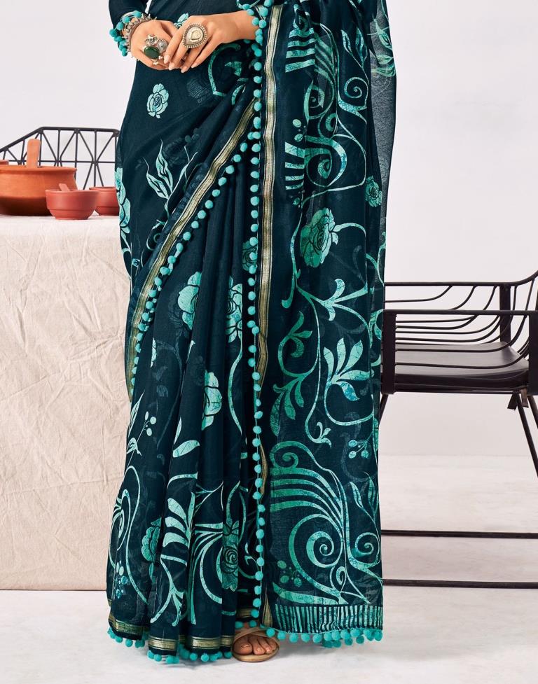 Teal Green Cotton Saree | Leemboodi