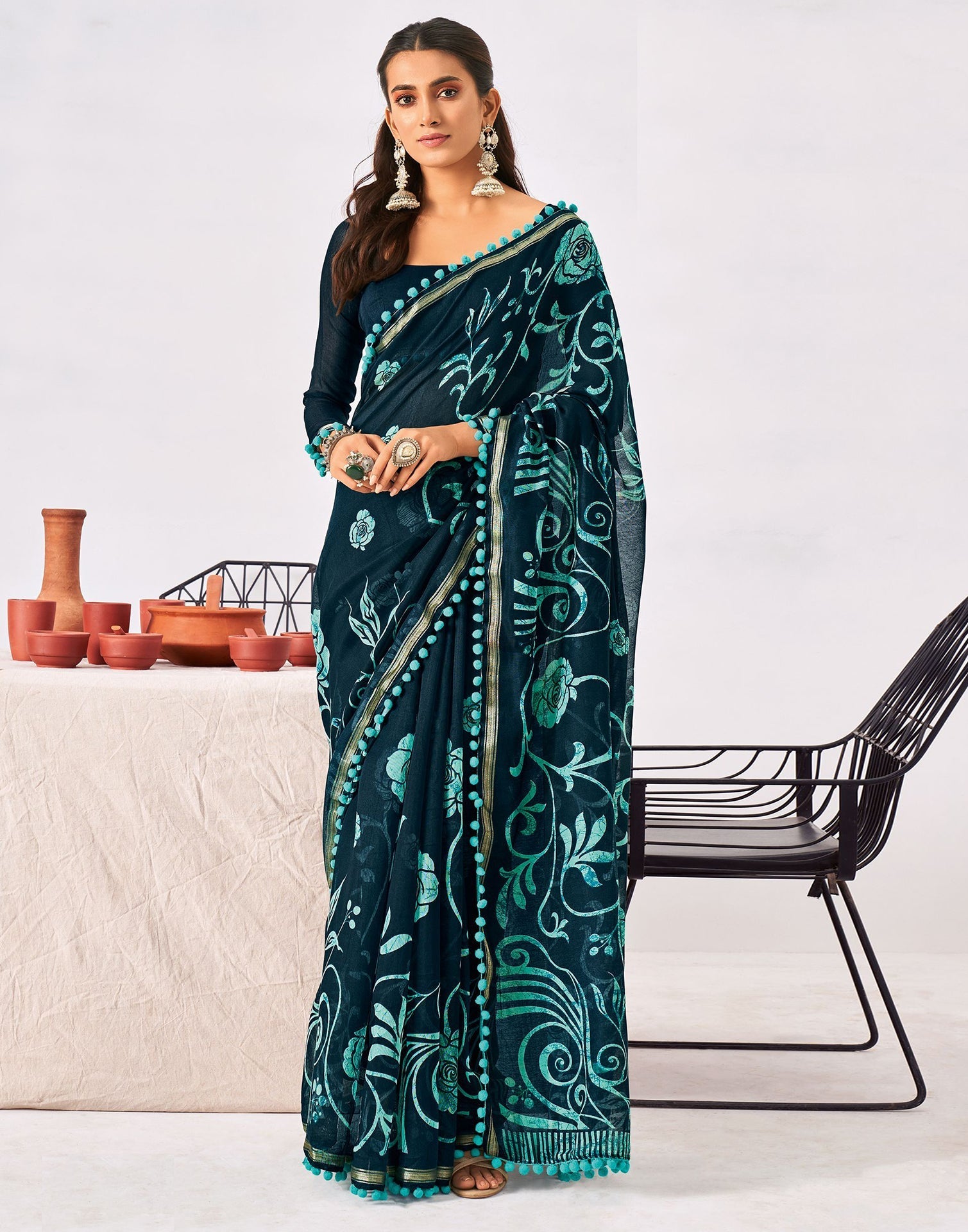 Teal Green Cotton Saree | Leemboodi