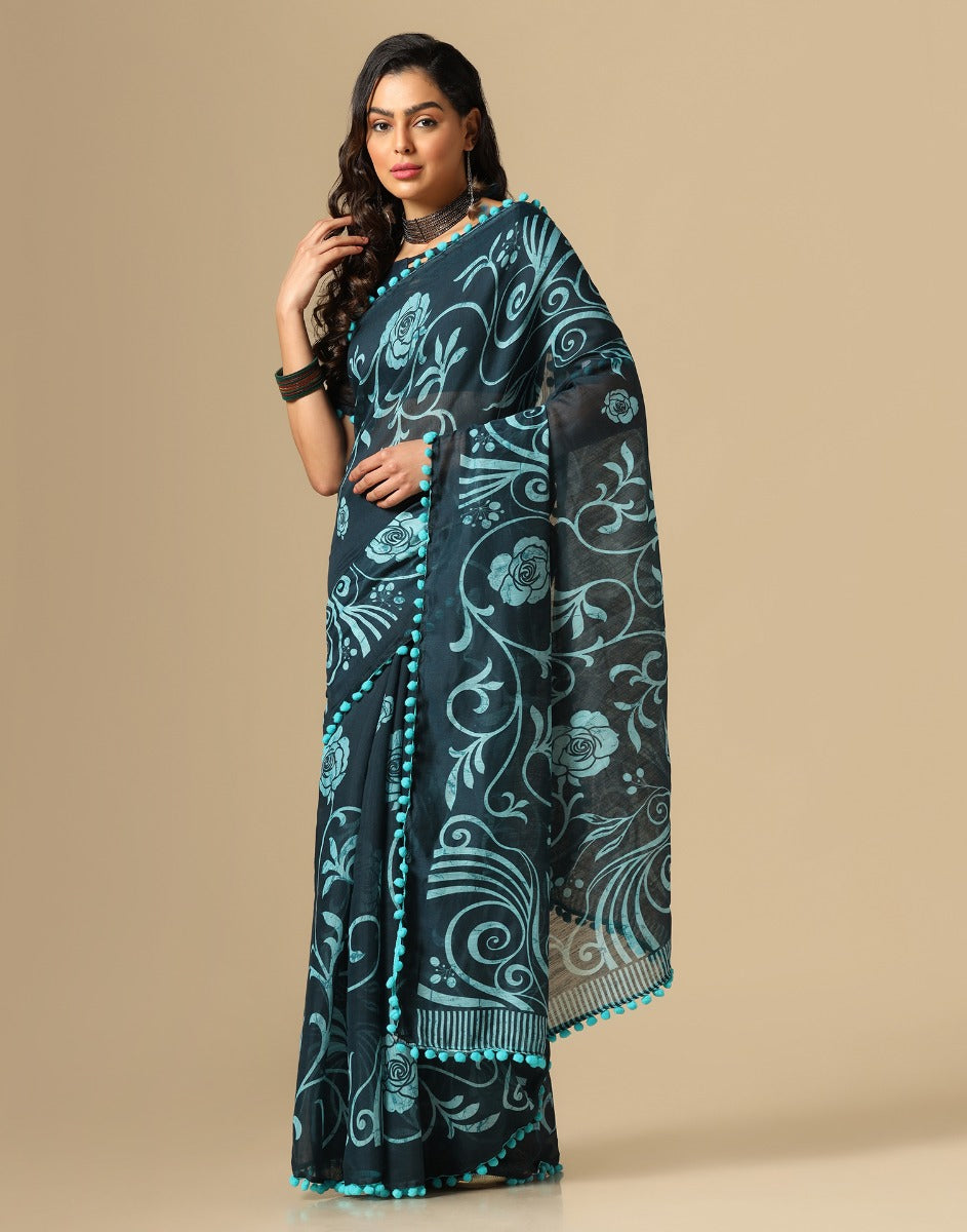 Teal Green Cotton Saree | Leemboodi