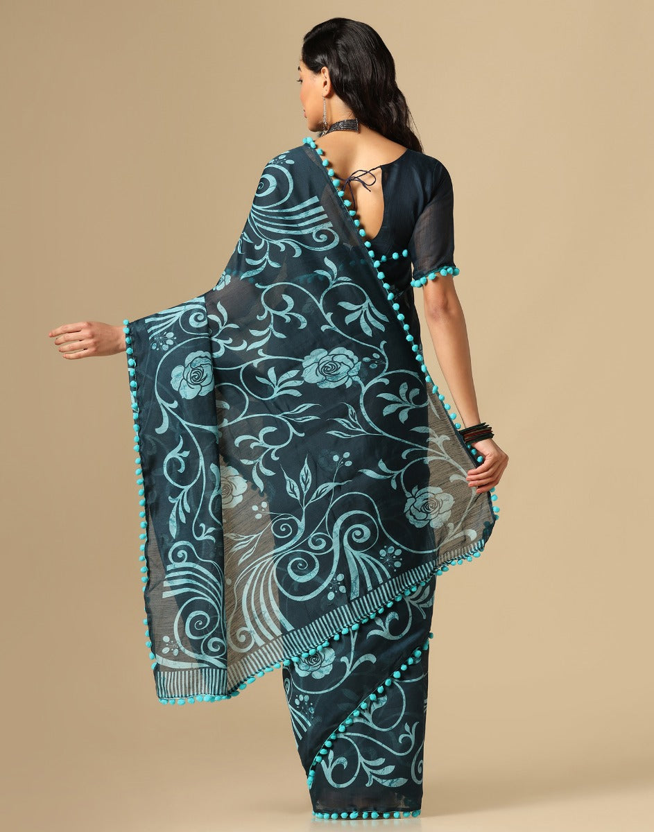 Teal Green Cotton Saree | Leemboodi